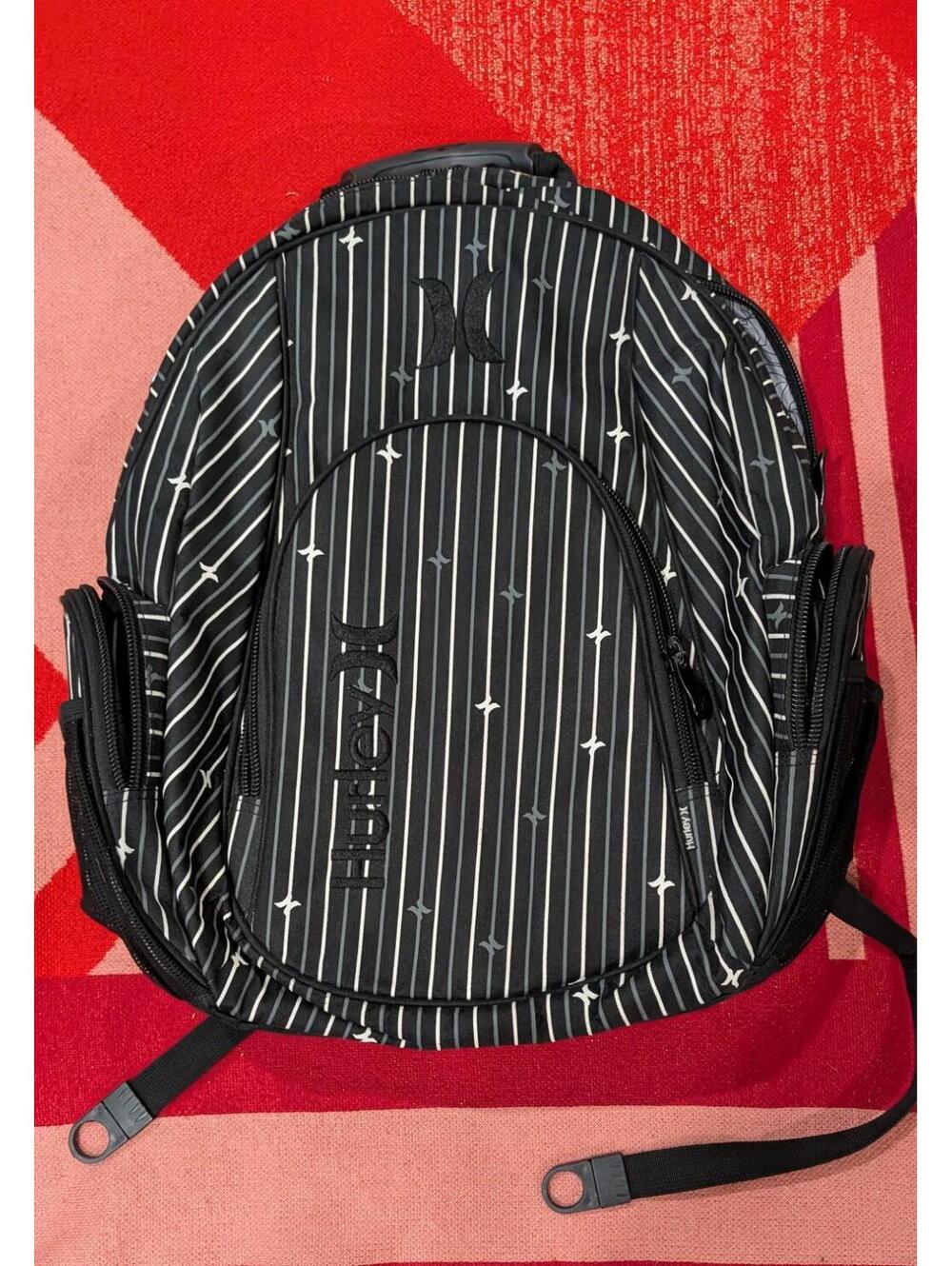 Hurley Black and White Patterned Backpack Y2k Skater